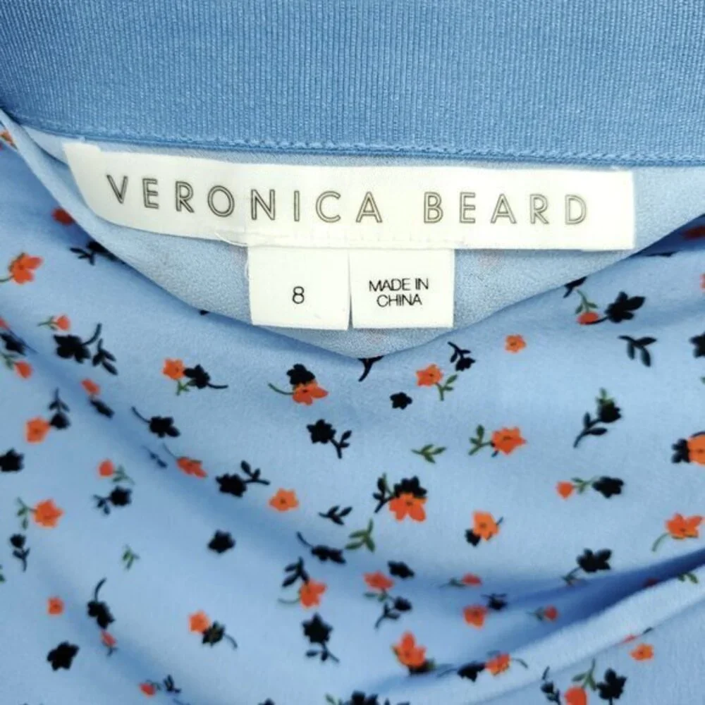 Veronica Beard Spencer Print Silk Skirt 8 Light Blue/Red Floral